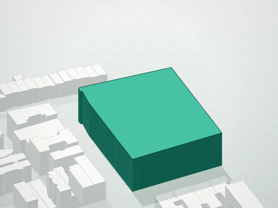 3D massing drawing of Bradhurst Court and neighboring buildings