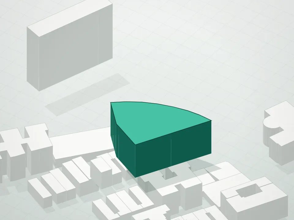 3D massing drawing of Washington Bridge View Cooperative and neighboring buildings