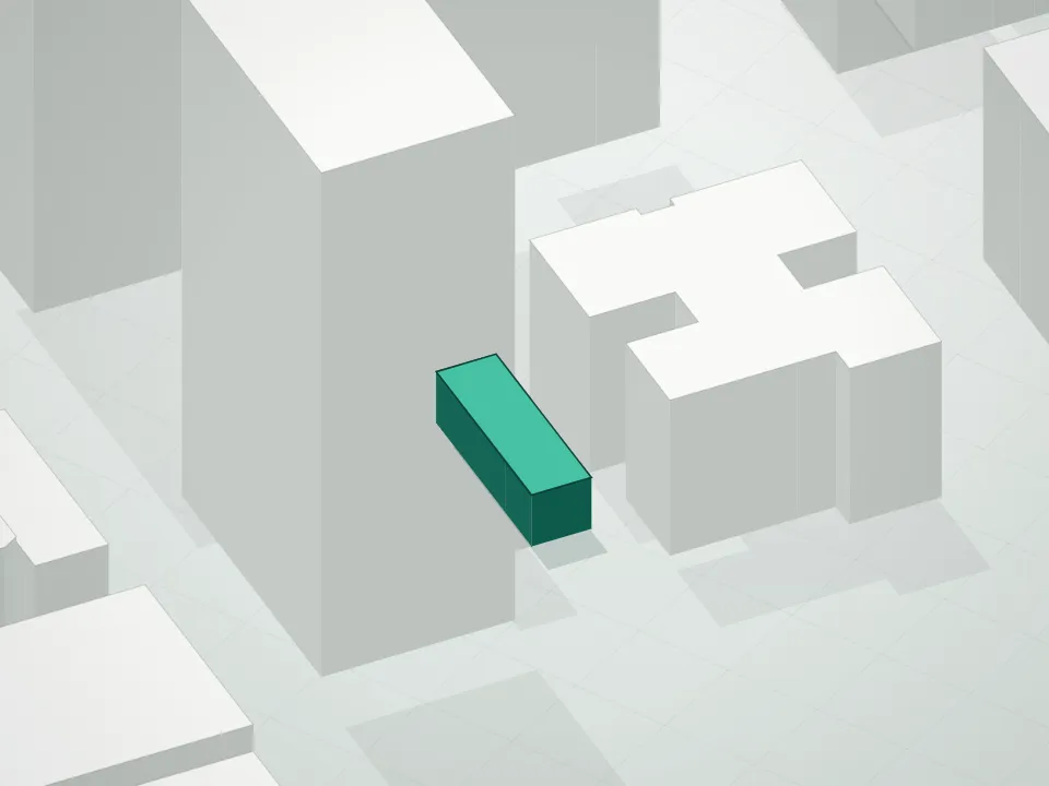 3D massing drawing of 1402 York Avenue Owners Housing Development Fund Company, Inc. and neighboring buildings