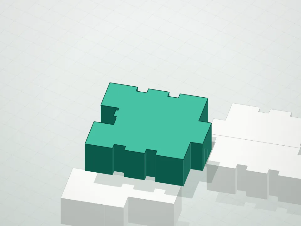3D massing drawing of Rego Park Gardens and neighboring buildings