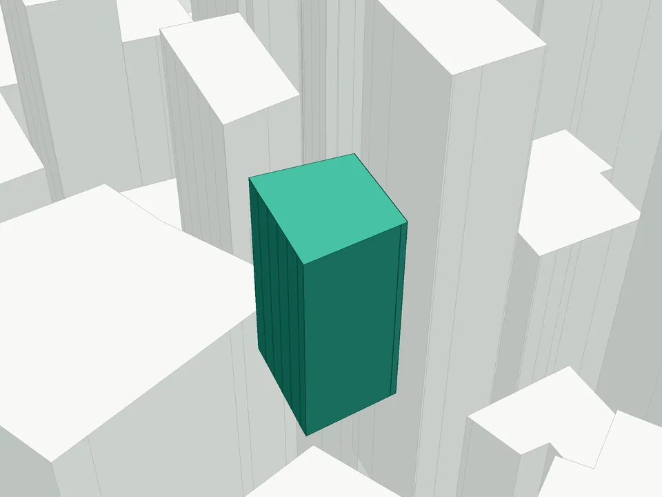3D massing drawing of Waterview Ii Condominium, 42-52 Broadway, Brooklyn, and neighboring buildings