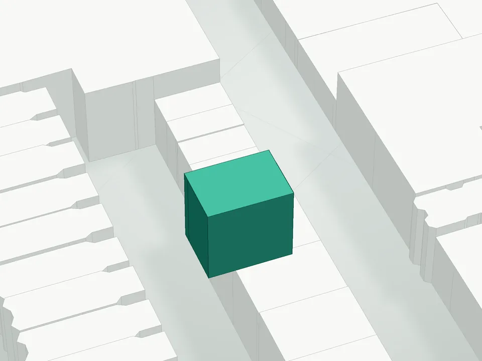 3D massing drawing of Park Slope Estates Condominium, 330-350 2nd Street, Brooklyn, and neighboring buildings