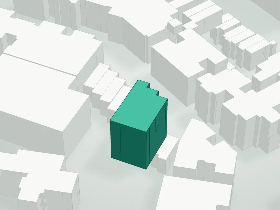 3D massing drawing of 52 92nd Street Condo, 52 92nd Street, Brooklyn, and neighboring buildings