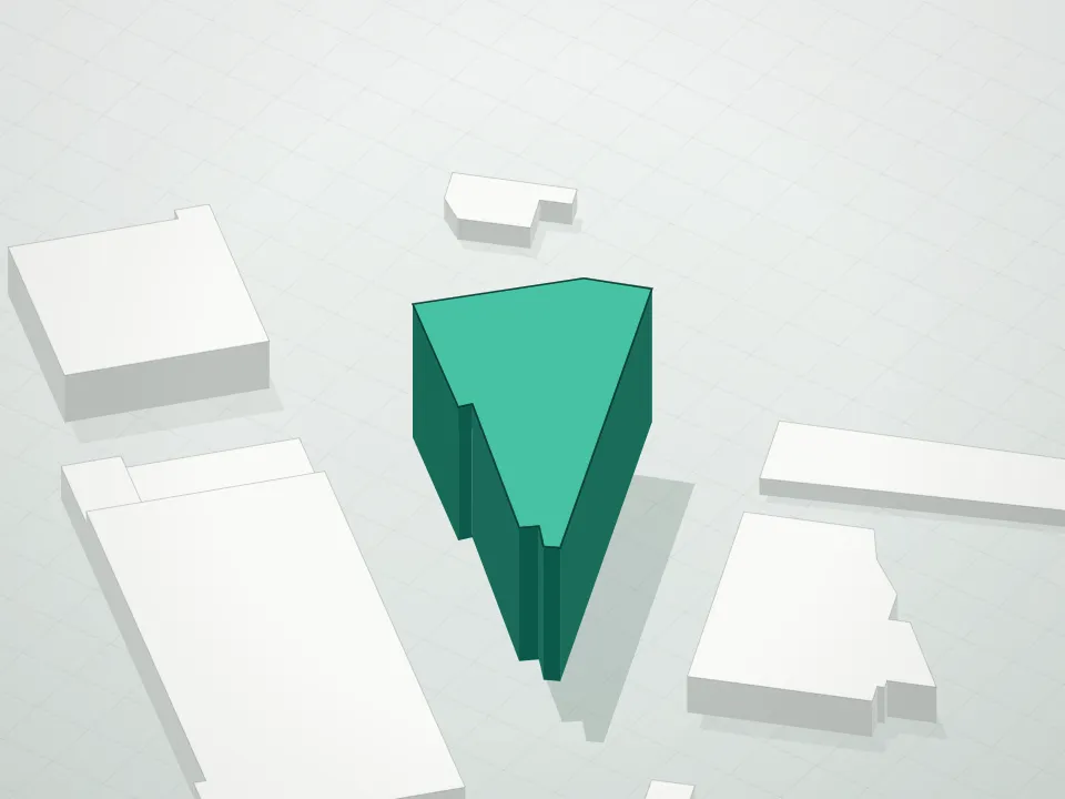 3D massing drawing of Esquire Building Condominium and neighboring buildings
