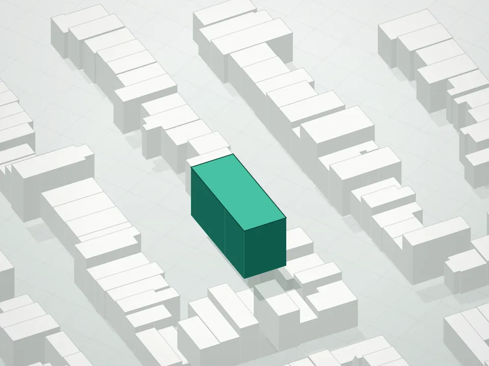 3D massing drawing of Carroll Gardens Condominium and neighboring buildings