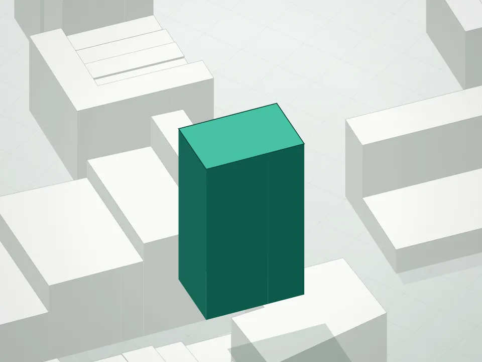 3D massing drawing of Solita Condominium and neighboring buildings