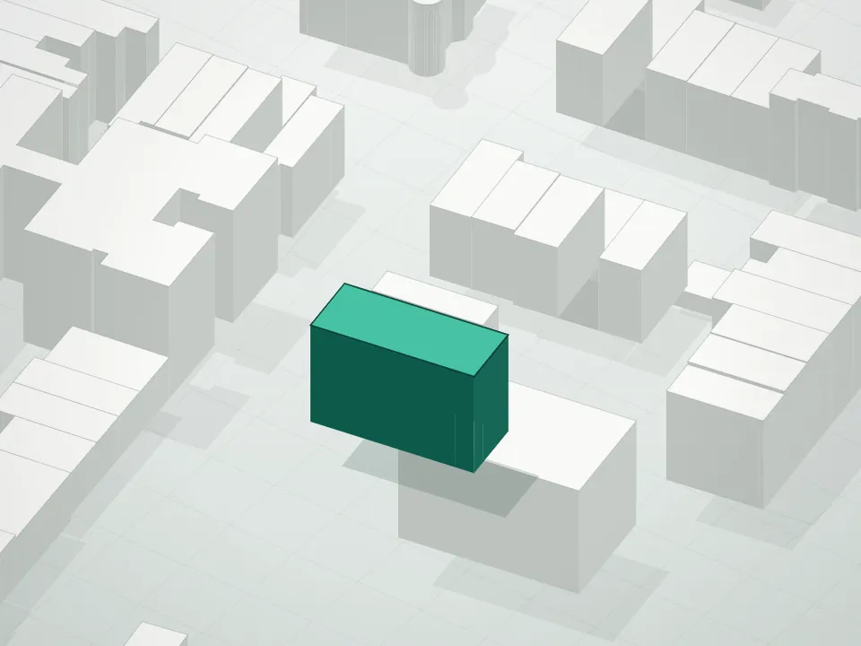 3D massing drawing of Graham Condominium and neighboring buildings