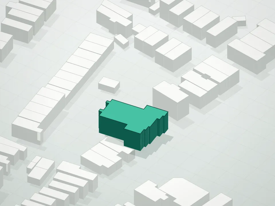 3D massing drawing of 354 Van Sicklen Street Condominium and neighboring buildings