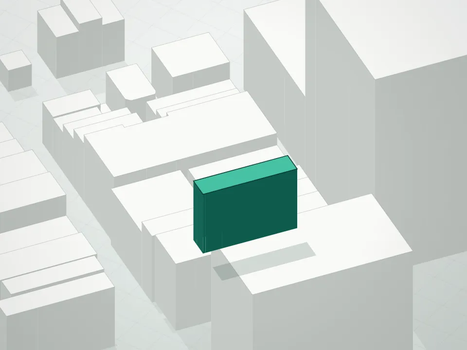 3D massing drawing of 58 Thomas St. Condominium and neighboring buildings