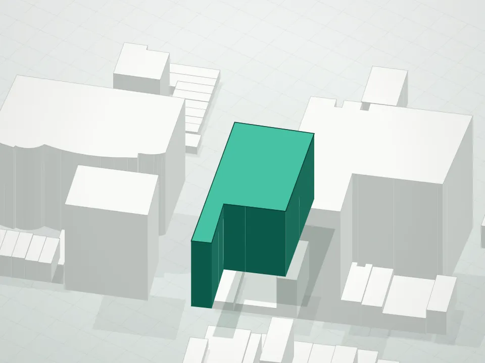 3D massing drawing of Prince Center Condominium and neighboring buildings