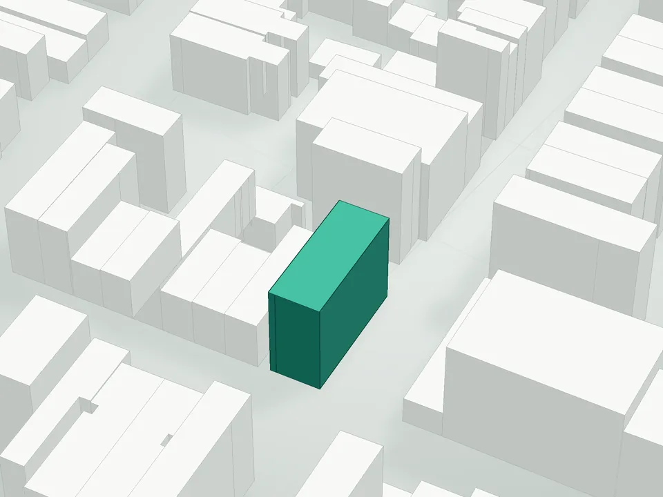3D massing drawing of 128 Skillman Street Condominium, 128 Skillman Street, Brooklyn, and neighboring buildings