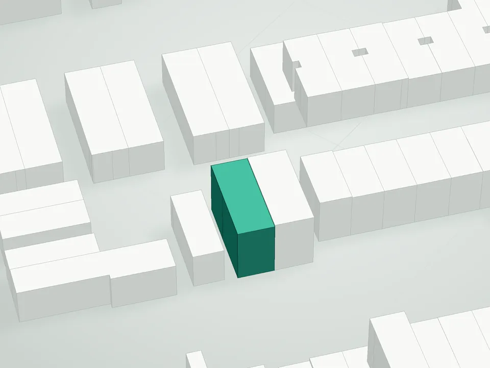 3D massing drawing of 64-68 Bay 38th St. Condominium, 64-68 Bay 38th Street, Brooklyn, and neighboring buildings
