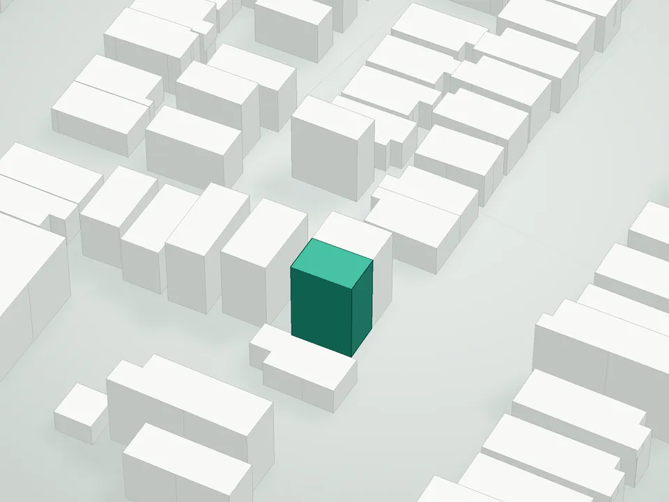 3D massing drawing of Castles By The Sea Condominium, 2822/2826 Batchelder Street, Brooklyn, and neighboring buildings