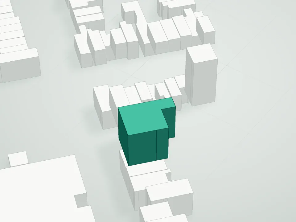 3D massing drawing of Oslo Condominium, 319 18th Street, Brooklyn, and neighboring buildings