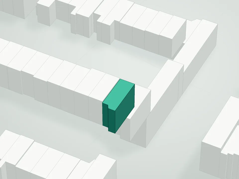 3D massing drawing of 87 Lafayette Condominium, 87 Lafayette Avenue, Brooklyn, and neighboring buildings