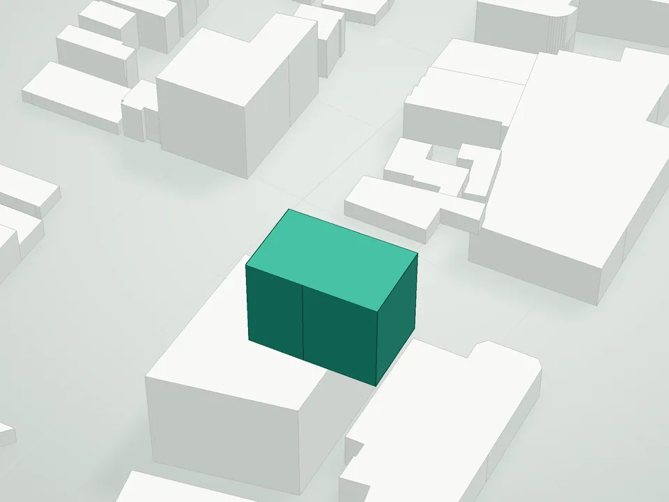 3D massing drawing of South Slope Condominium, 393 17th Street, Brooklyn, and neighboring buildings