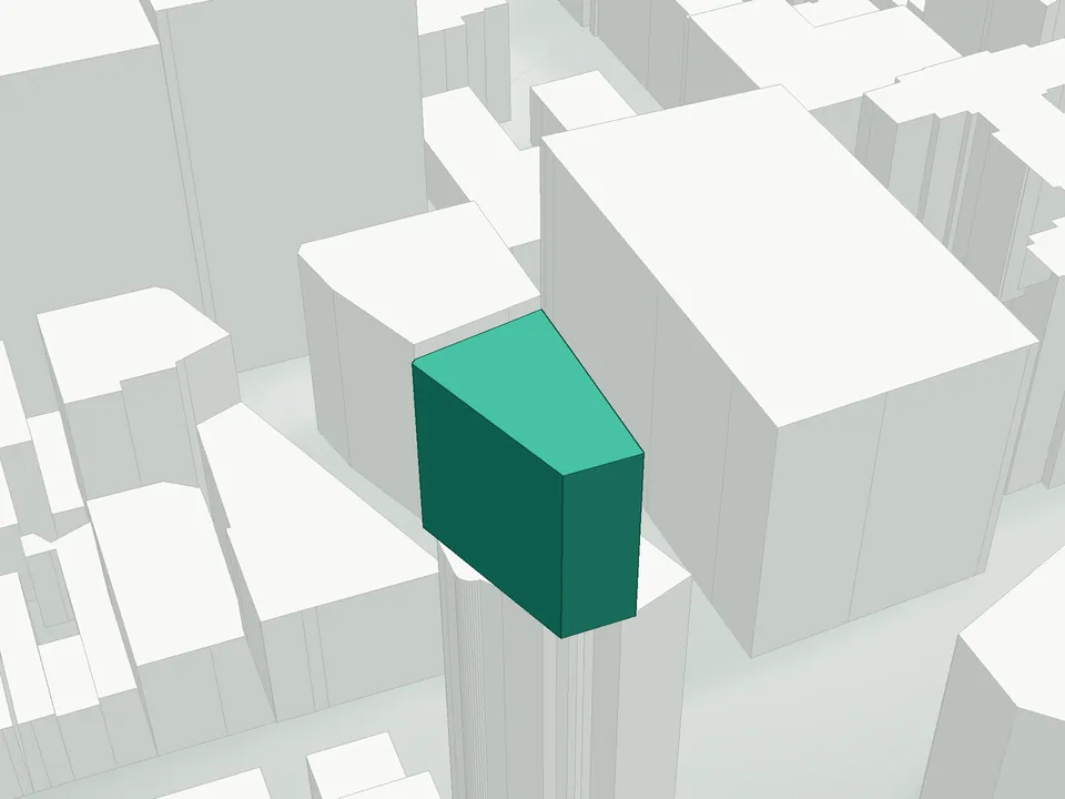 3D massing drawing of 21 Astor Place Condominium, 21 Astor Place, Manhattan, and neighboring buildings