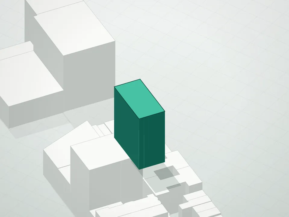 3D massing drawing of Porter House Condominium and neighboring buildings