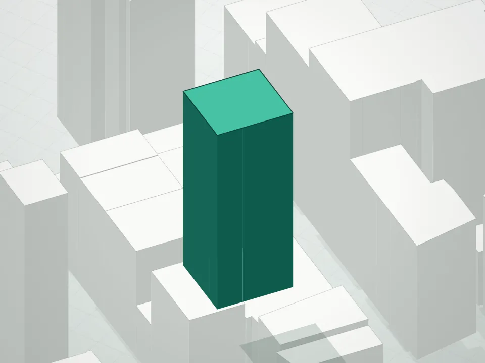 3D massing drawing of 130 West 30th Street Condominium and neighboring buildings