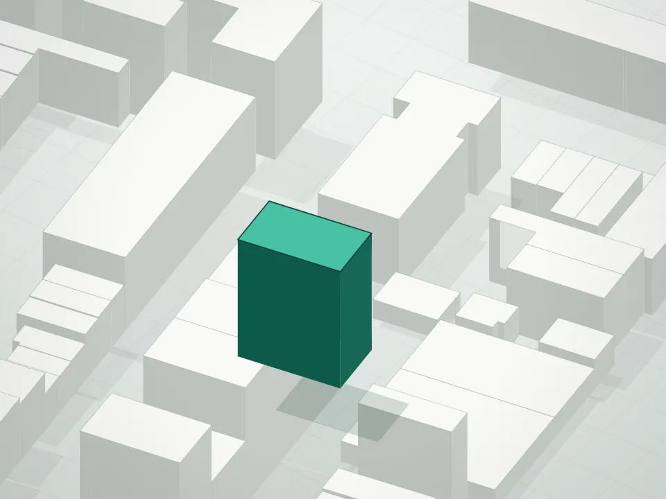 3D massing drawing of 191 Spencer Street Condominium and neighboring buildings