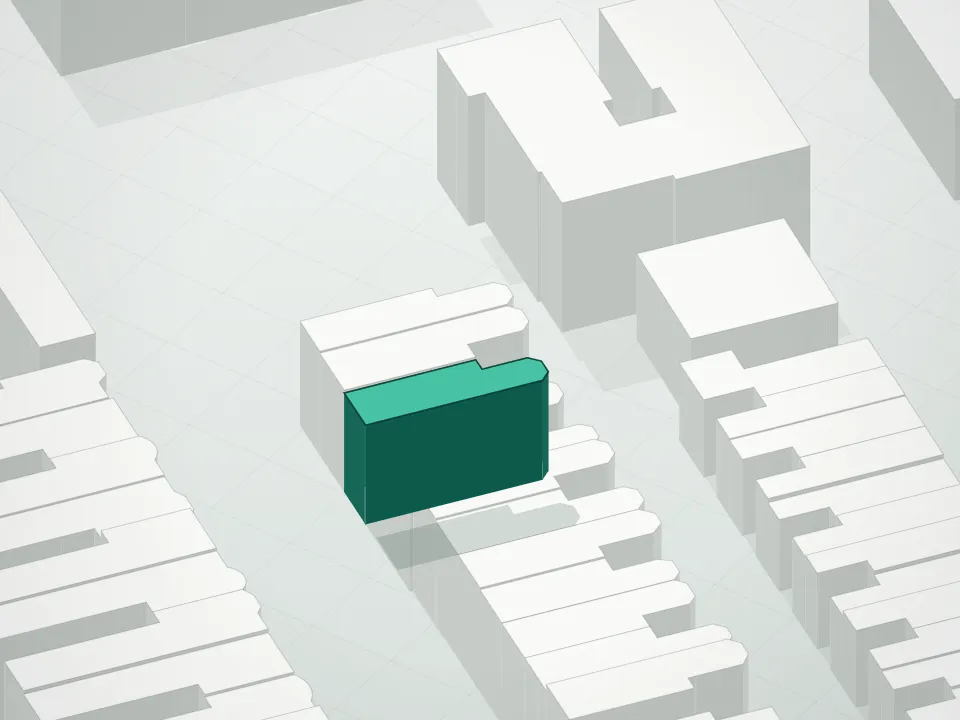 3D massing drawing of 561 5th Street Condominium and neighboring buildings