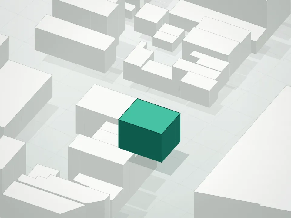 3D massing drawing of 252-258 Richardson Street Condominium and neighboring buildings