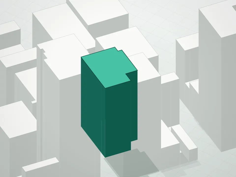 3D massing drawing of 213 23rd Street Condominium and neighboring buildings