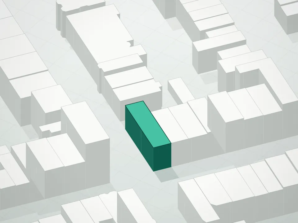 3D massing drawing of Park Slope Gardens Condominiums and neighboring buildings