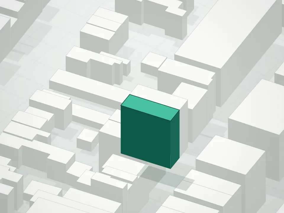 3D massing drawing of 94-96 Skillman Street Condominium and neighboring buildings
