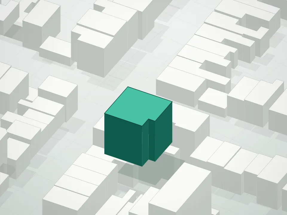 3D massing drawing of 88 Conselyea Street Condominium and neighboring buildings
