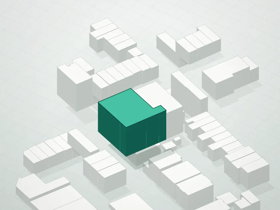 3D massing drawing of 529 Court Street Condo and neighboring buildings