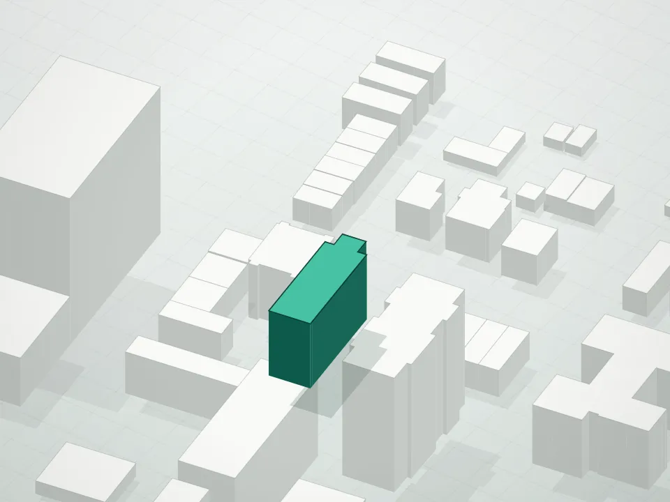 3D massing drawing of State Tower Condominium and neighboring buildings