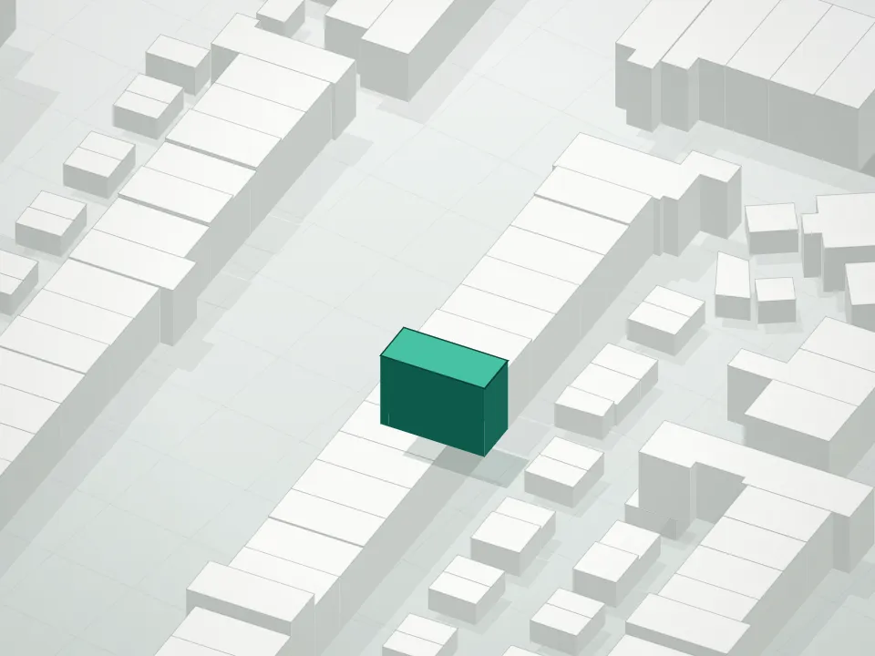 3D massing drawing of 1829 & 1833 East 13th St. Condominium and neighboring buildings