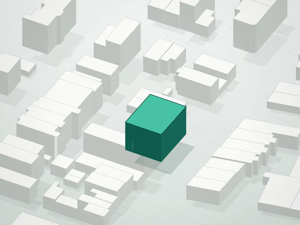 3D massing drawing of Metroplex Suites Condominium and neighboring buildings