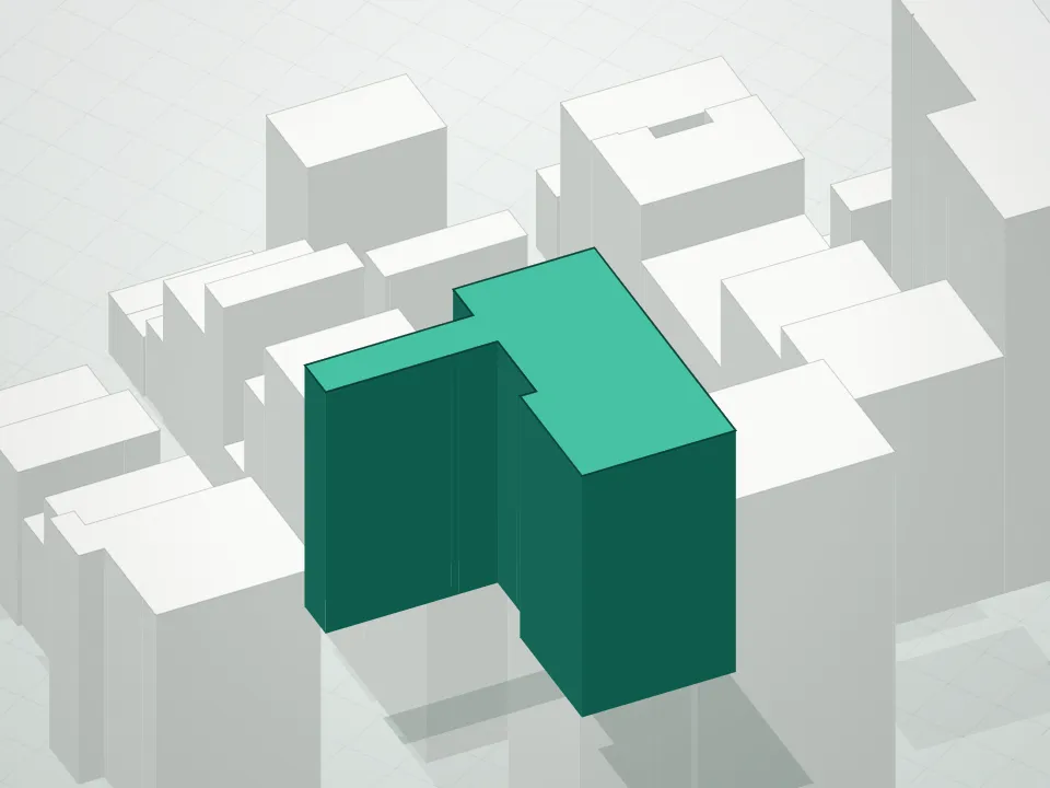 3D massing drawing of 260 Park Avenue South Condominium and neighboring buildings
