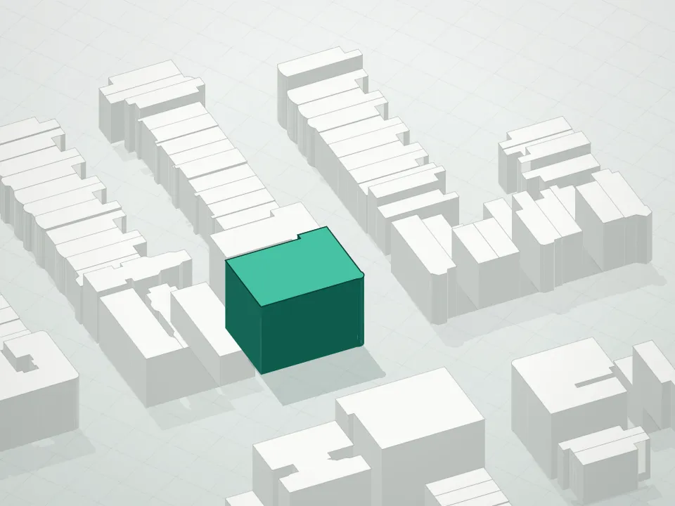 3D massing drawing of Normandie Condominium and neighboring buildings