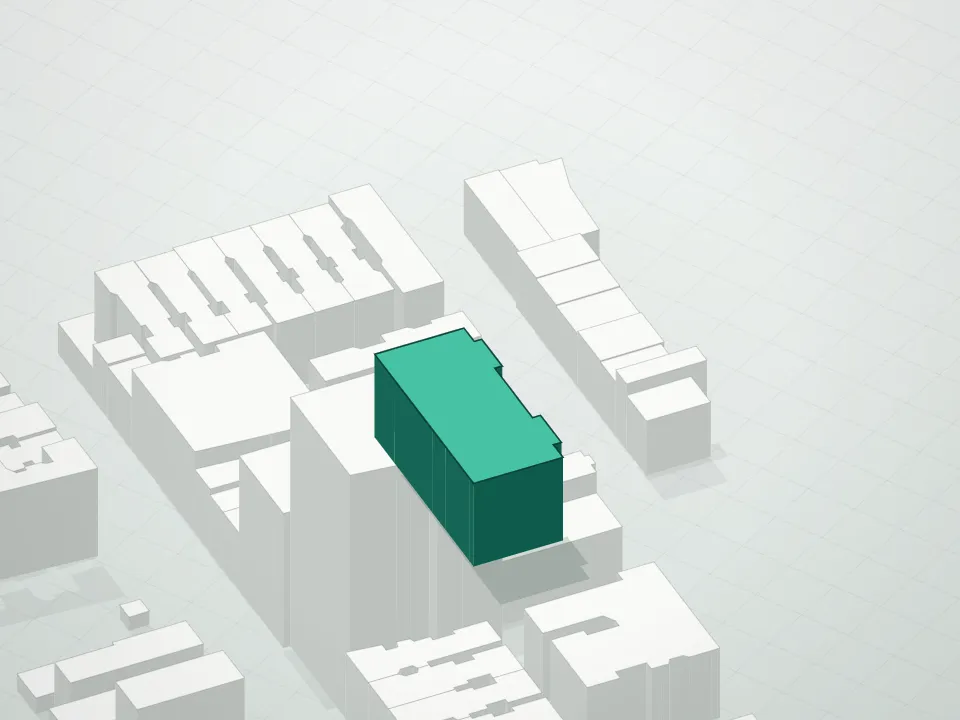 3D massing drawing of Lumiere/350 West 53rd Street and neighboring buildings