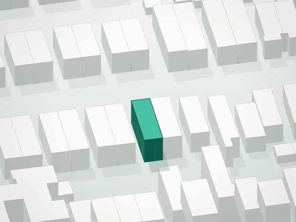 3D massing drawing of 14-43 28th Avenue Condominium and neighboring buildings
