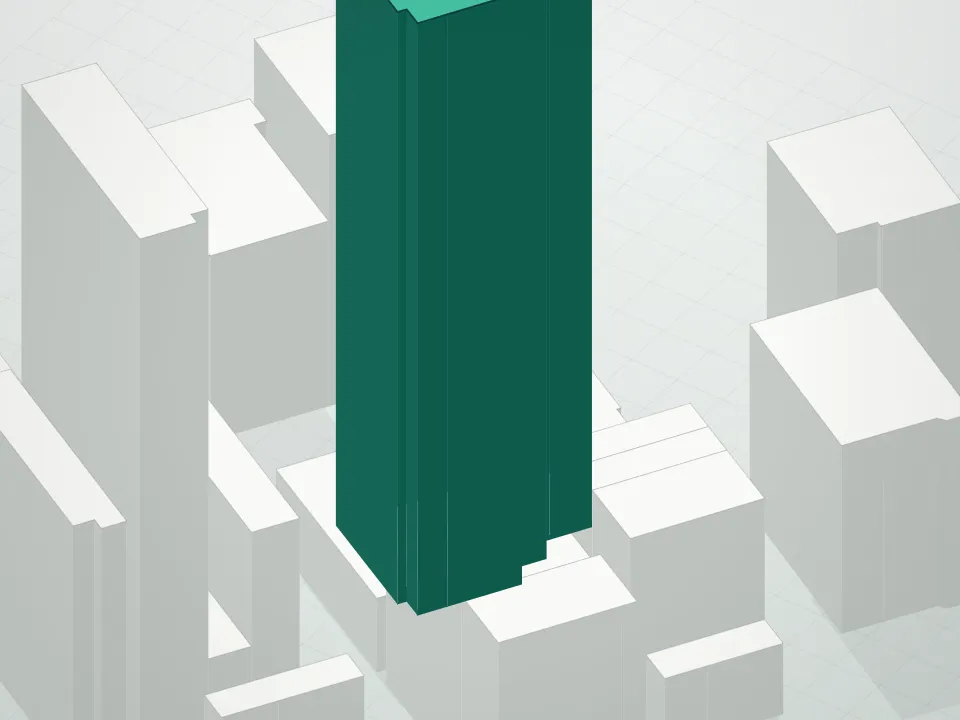 3D massing drawing of 325 Fifth Avenue Condominium and neighboring buildings