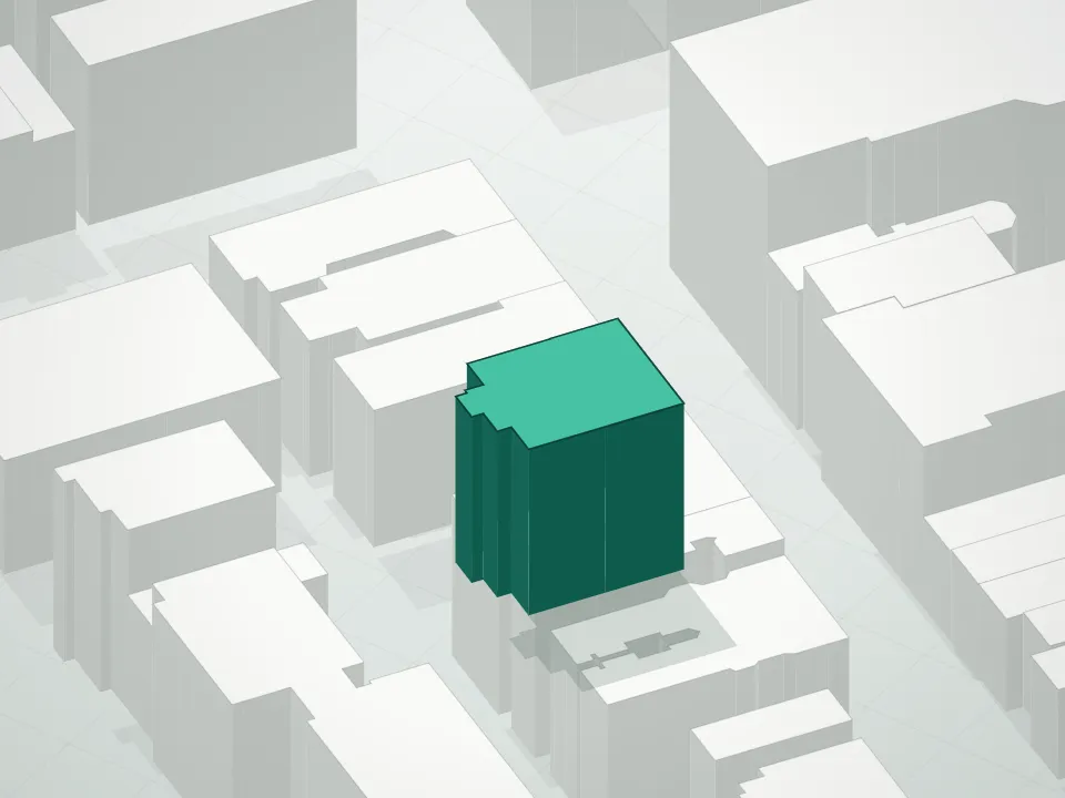 3D massing drawing of Tatum and neighboring buildings