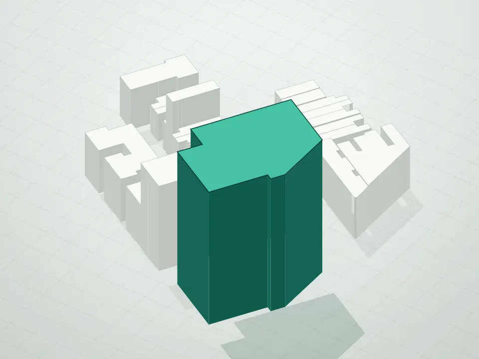 3D massing drawing of Shabazz Gardens Condominium* All Units Sold* and neighboring buildings