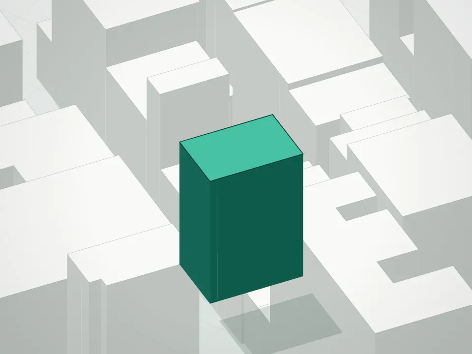3D massing drawing of Altair 20 (15 West 20th Street Condominium) and neighboring buildings