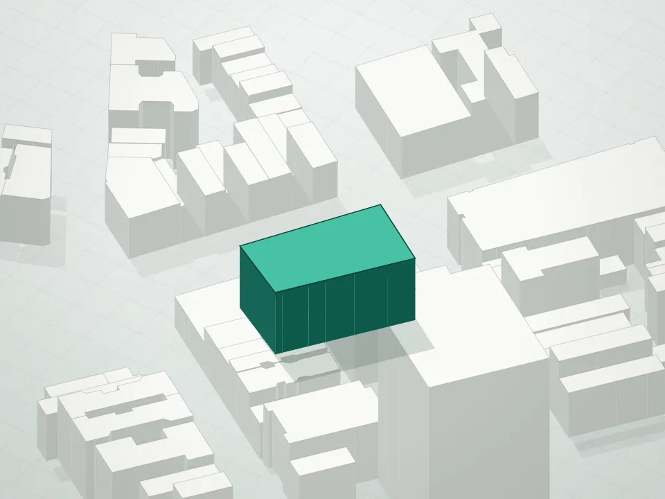 3D massing drawing of 88 Washington Place Condominium and neighboring buildings
