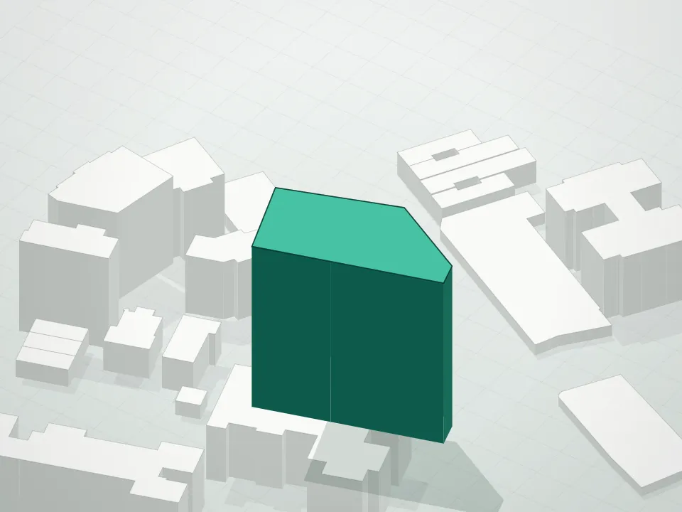 3D massing drawing of Park Lane Condominium and neighboring buildings