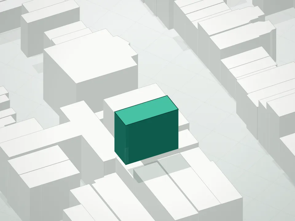 3D massing drawing of Park Slope West Condominium and neighboring buildings