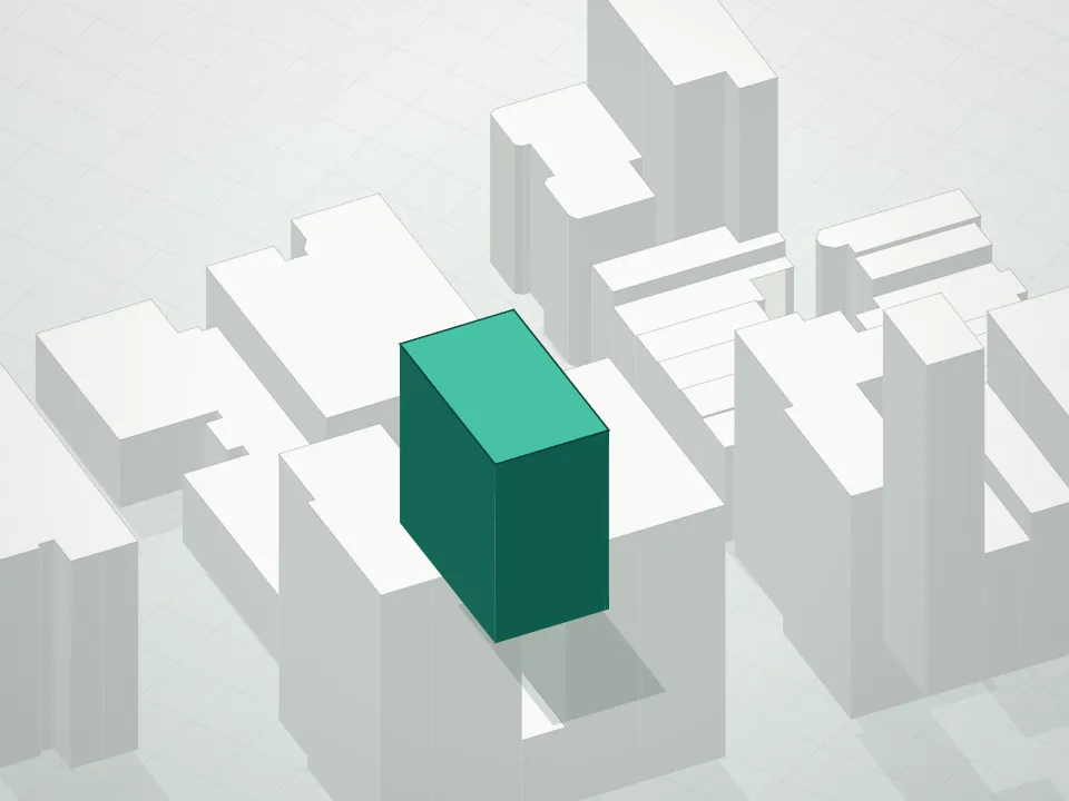 3D massing drawing of 30 East 37th Street Condominium and neighboring buildings