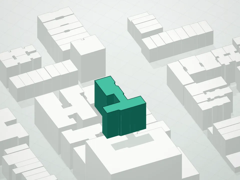 3D massing drawing of 374 Manhattan Condominium and neighboring buildings