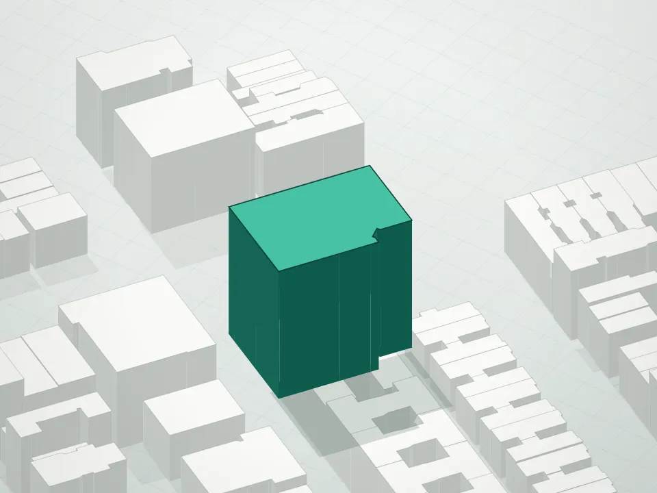 3D massing drawing of Lenox Condominium and neighboring buildings
