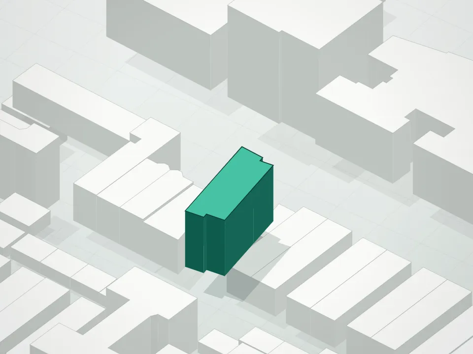 3D massing drawing of 1570 Prospect Place Condominium and neighboring buildings
