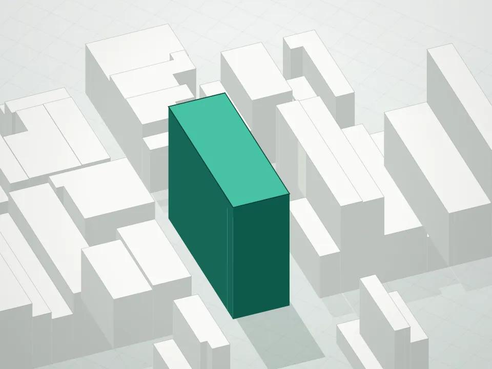 3D massing drawing of 40 Mercer Street Condominium and neighboring buildings